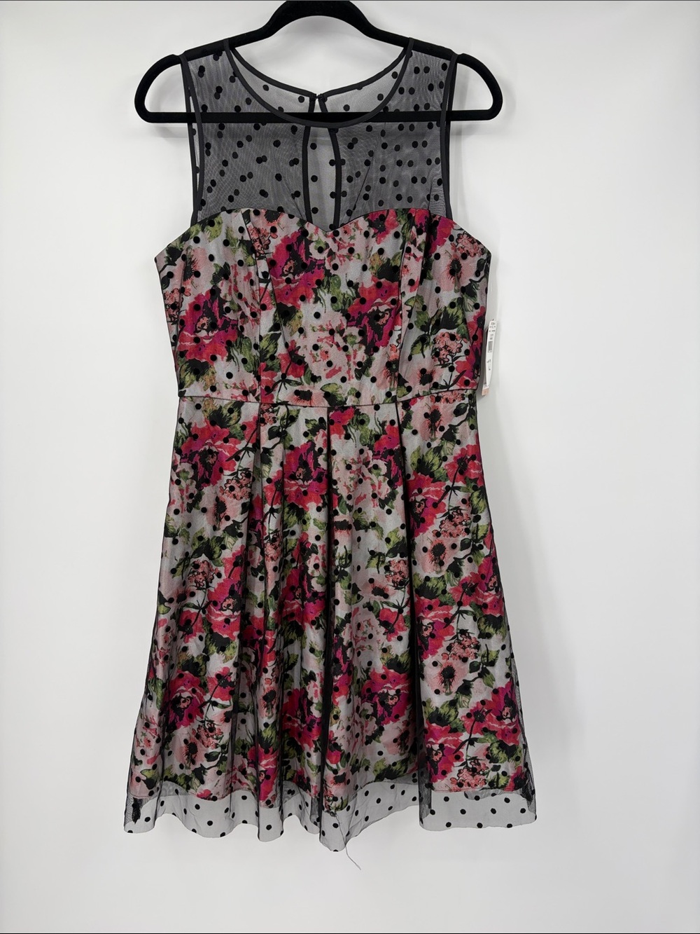 Studio One New York Floral Polka Dot Mesh Pinup Fit and Flare Dress Size 12